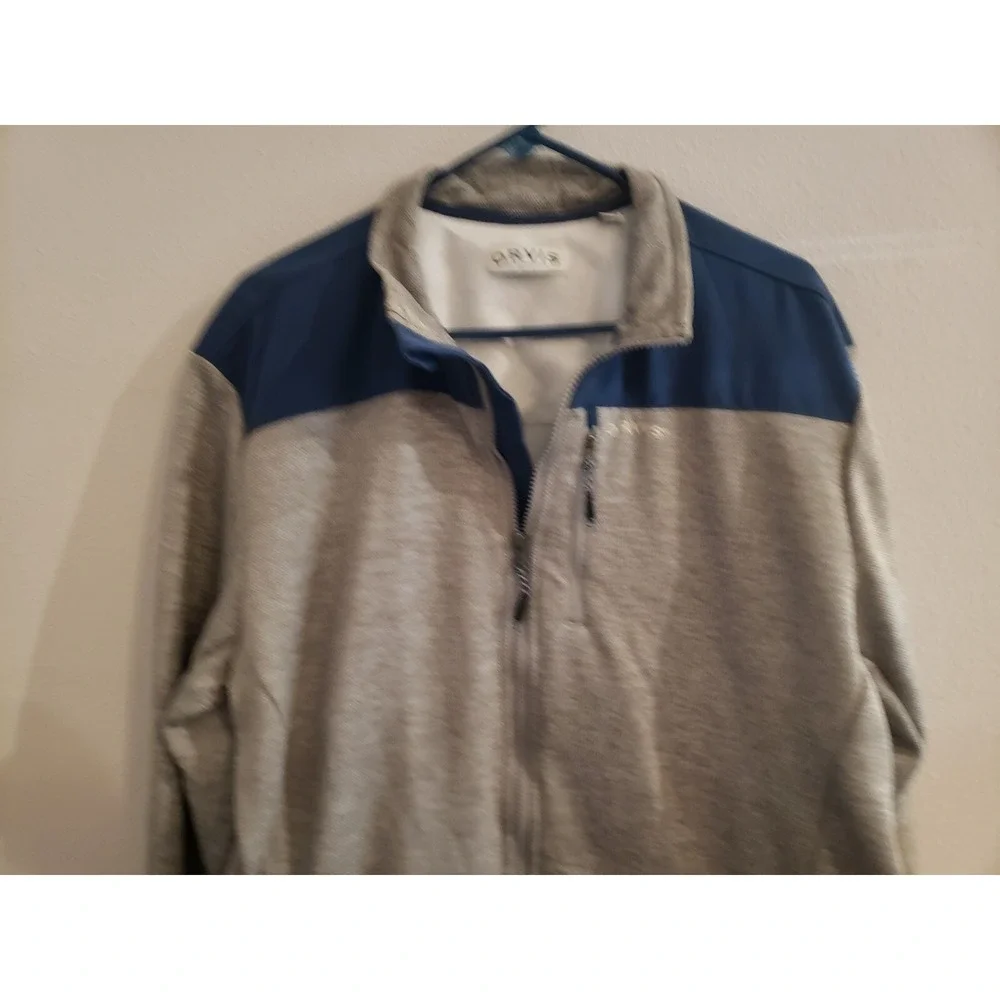 ORVIS Blue & Gray Bonded Mesh Full Zip Fleece‎ Jacket Zip Pockets XL